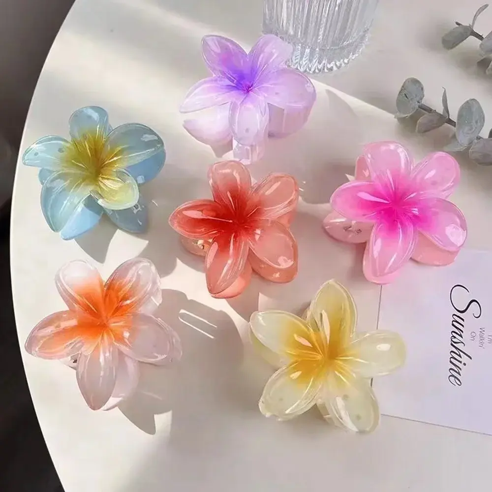 Fashion Gradient Large Flower Acrylic Hairpin Women's Sweet Hair Claw Crab Clip Hairpin Hawaiian Tiara Bohemian Beach Accessory