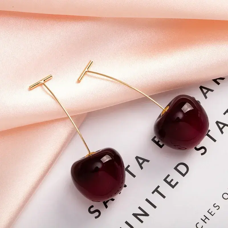 1 Pairs New Cute Simulation Red Cherry Earrings for Women Girl Sweet Resin Hot Sale Earring Student Fruit Fashion Jewelry Gift