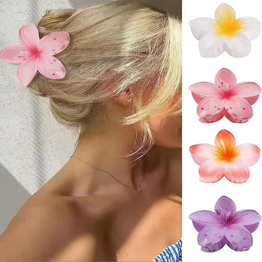 Fashion Gradient Large Flower Acrylic Hairpin Women's Sweet Hair Claw Crab Clip Hairpin Hawaiian Tiara Bohemian Beach Accessory