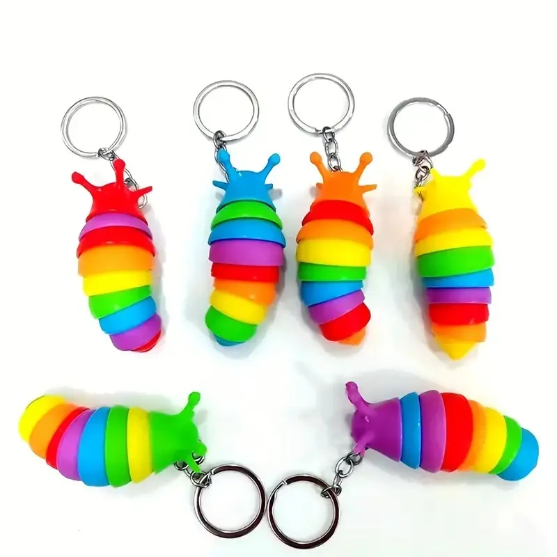Interest Mini Slug Keychain Toys 3D Articulated Stretch Caterpillar Sensory Stress Relief Flexible Hand Toy Keyring Bag Pendents