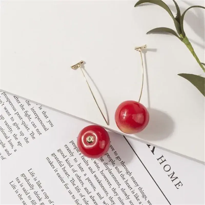 1 Pairs New Cute Simulation Red Cherry Earrings for Women Girl Sweet Resin Hot Sale Earring Student Fruit Fashion Jewelry Gift