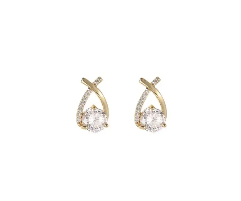 1Pair New Fashion Cross Stud Earrings for Women Girls Korean Style Elegant Crystal Jewelry Ear Rings Fishtail Lady Earrings Gift