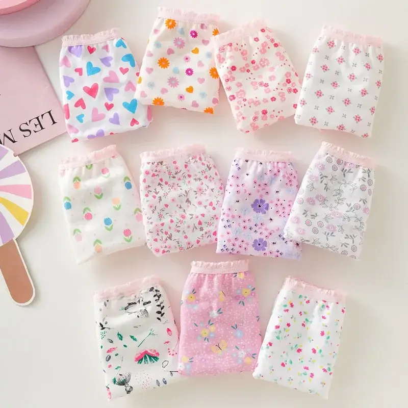 Lace Girls Floral Cotton Girls Briefs Cotton Panties Kids Shorts Daughter's Children's Floral Triangle Pants Made of Pure Cotton