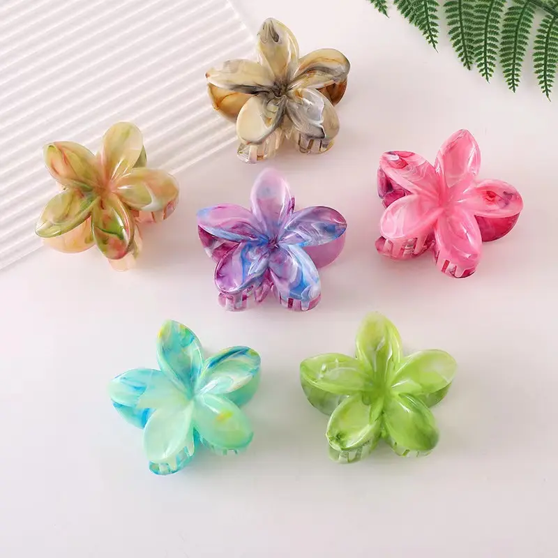 Fashion Gradient Large Flower Acrylic Hairpin Women's Sweet Hair Claw Crab Clip Hairpin Hawaiian Tiara Bohemian Beach Accessory