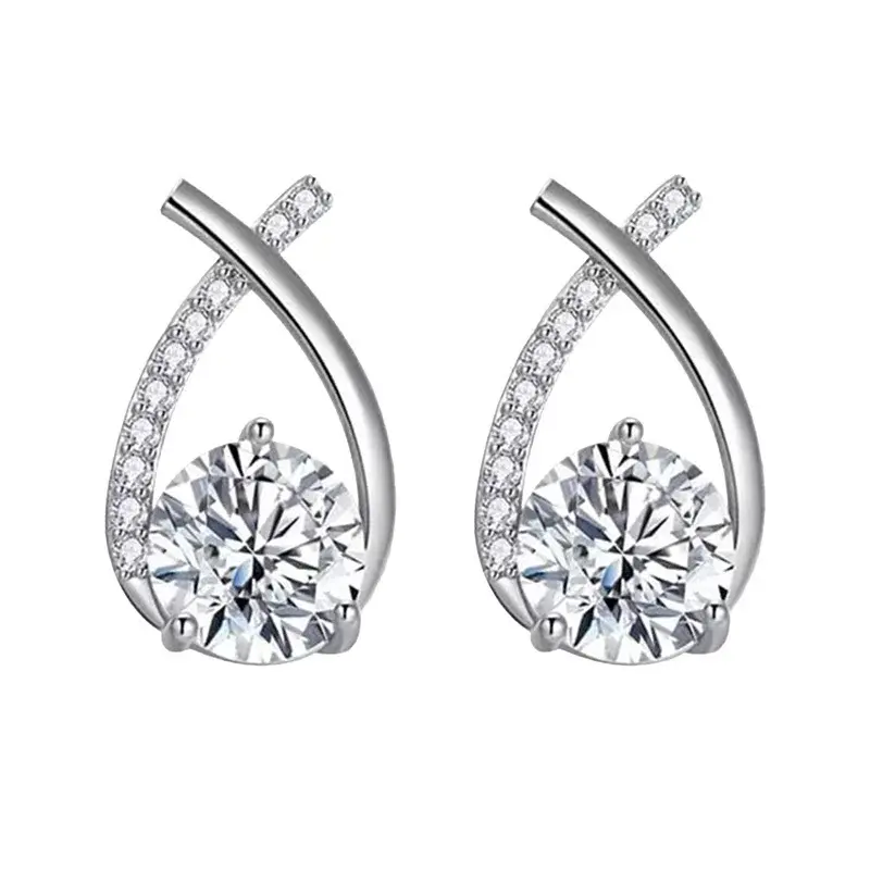 1Pair New Fashion Cross Stud Earrings for Women Girls Korean Style Elegant Crystal Jewelry Ear Rings Fishtail Lady Earrings Gift