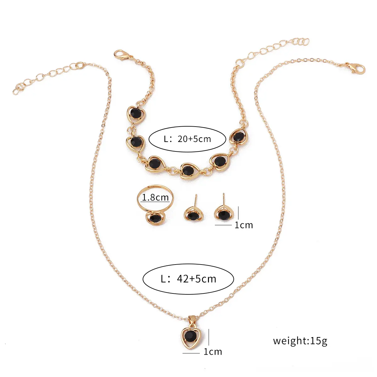 4Piece/Set Women's Fashion Personalized Crystal Love Jewelry Necklace Bracelet Ring Earring Set Jewelry Accessories
