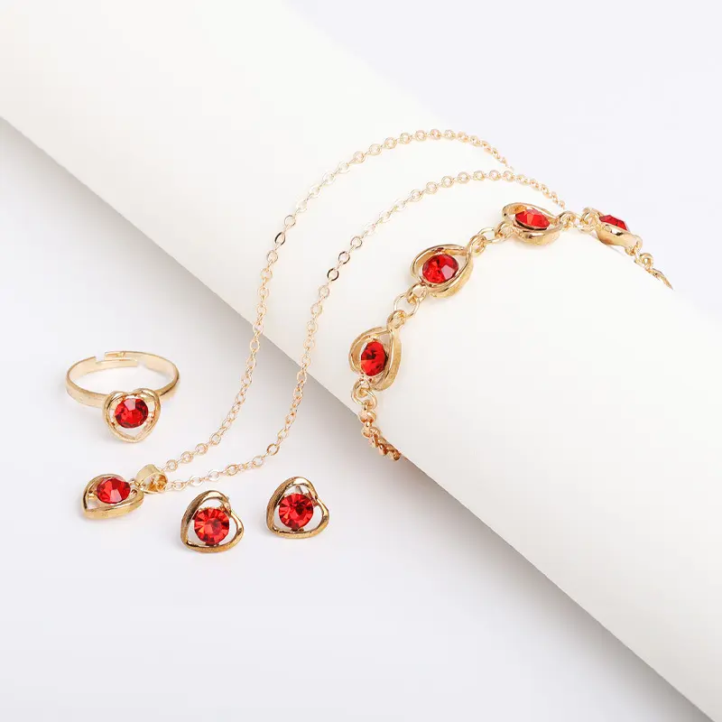 4Piece/Set Women's Fashion Personalized Crystal Love Jewelry Necklace Bracelet Ring Earring Set Jewelry Accessories