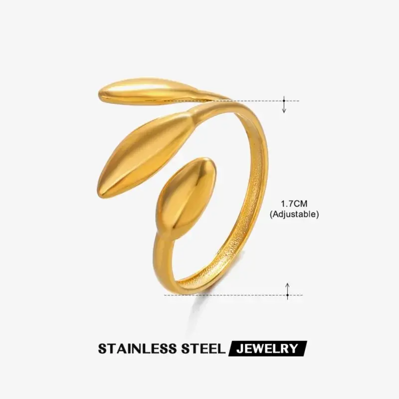 New Stainless Steel Gold Color Leaves Rings for Women French Vintage Open Ring Jewelry Accessory Wholesale