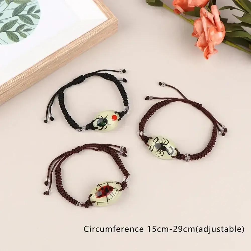 New Glow in The Dark Handmade Resin Insect Amber Bracelet Luminous Green Beetle Scorpion Bracelets forJewelry Gifts