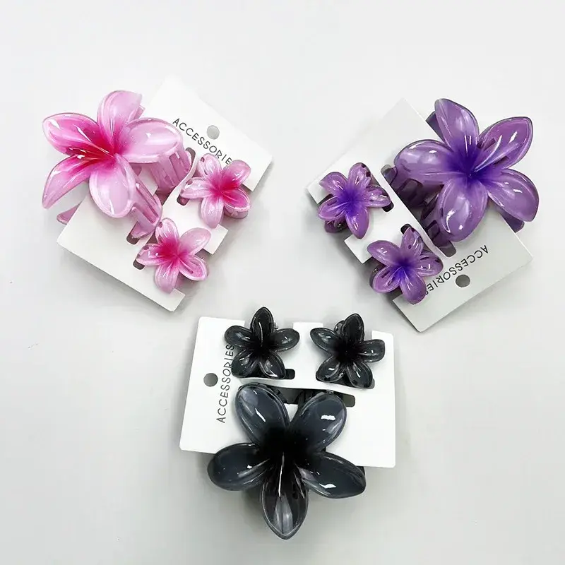 3Pcs/Set Sweet Flower Colroful Gradient Hair Claws Ponytail Cip Clamp Barrettes Hairpins for Women Girl Beach Hair Accessories
