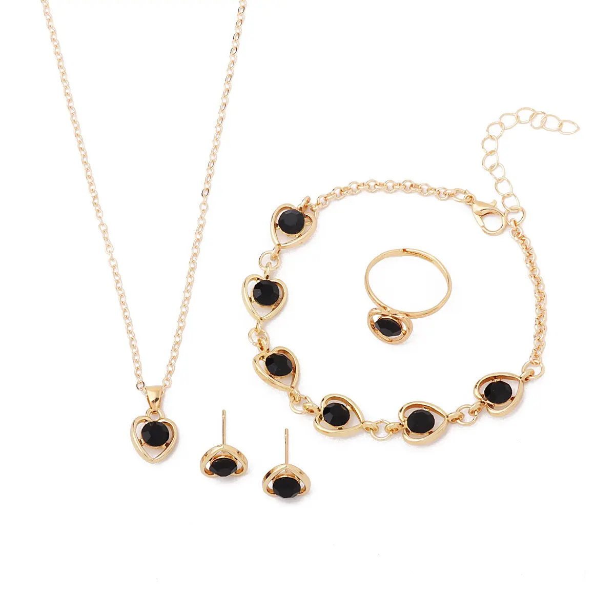4Piece/Set Women's Fashion Personalized Crystal Love Jewelry Necklace Bracelet Ring Earring Set Jewelry Accessories