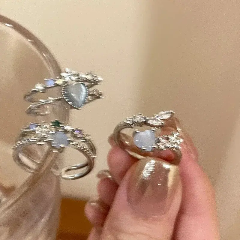 Fashion Luxury Jewelry Crystal Rings Heart Adjustable Ring Irregular Geometry Punk Vintage Rings Set for Women Girls Hot Sales