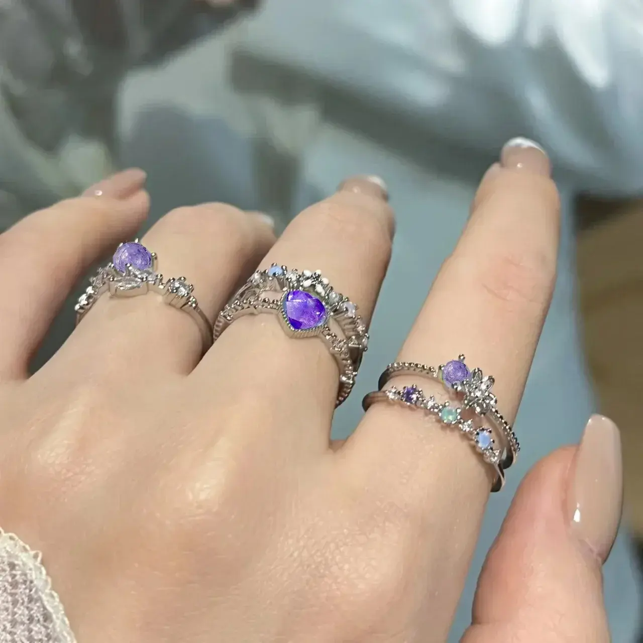 Fashion Luxury Jewelry Crystal Rings Heart Adjustable Ring Irregular Geometry Punk Vintage Rings Set for Women Girls Hot Sales