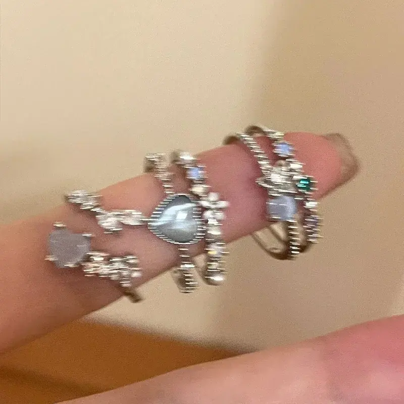 Fashion Luxury Jewelry Crystal Rings Heart Adjustable Ring Irregular Geometry Punk Vintage Rings Set for Women Girls Hot Sales