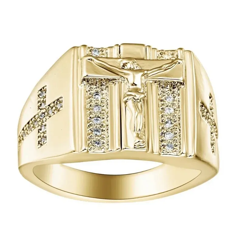 New Punk Hip Hop Style Jewelry Fashion Men Women Rhinestone Inlaid Jesus Signet-ring Cross Finger Ring Party Jewelry Accesories