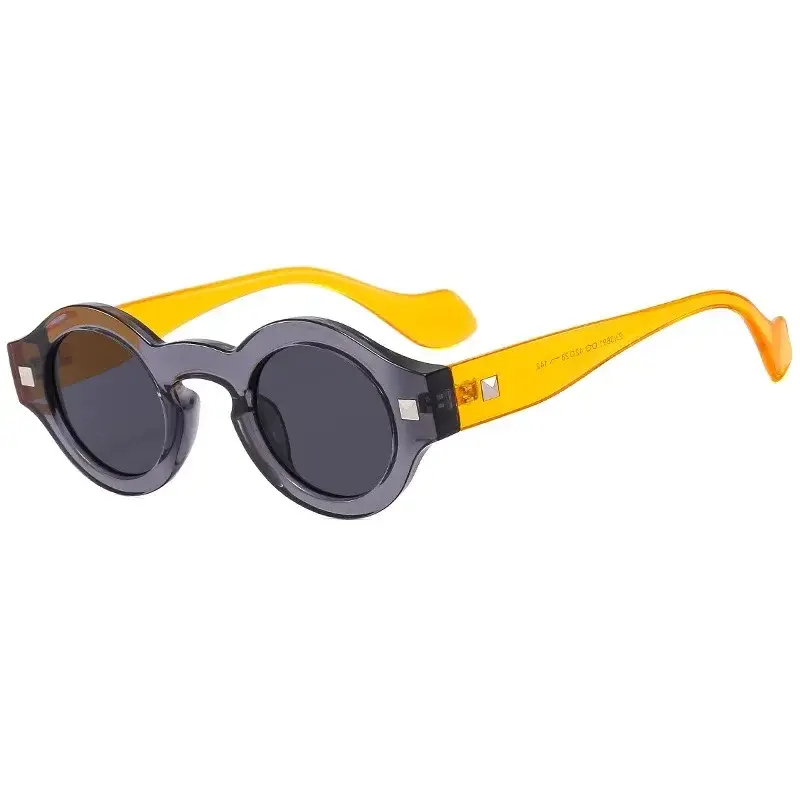 Vintage Rivet Small Round Sunglasses Women Men Metal Hinge Glasses Frame Grey Transparent Shades Outdoor Eyewear Lentes Очки