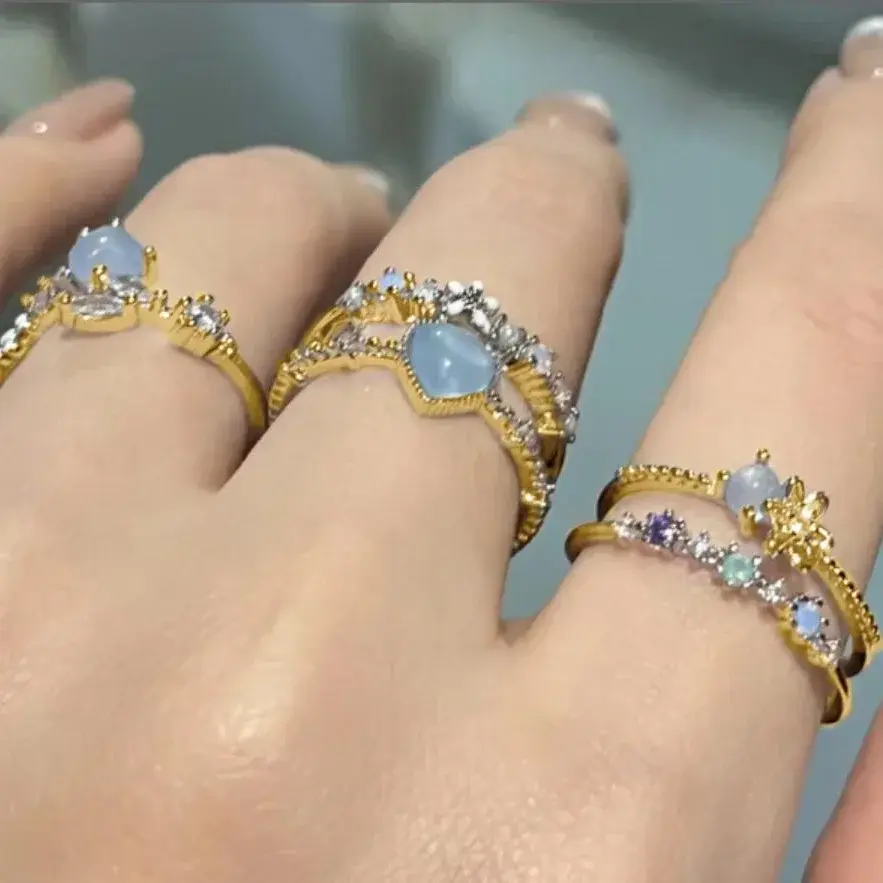 Fashion Luxury Jewelry Crystal Rings Heart Adjustable Ring Irregular Geometry Punk Vintage Rings Set for Women Girls Hot Sales