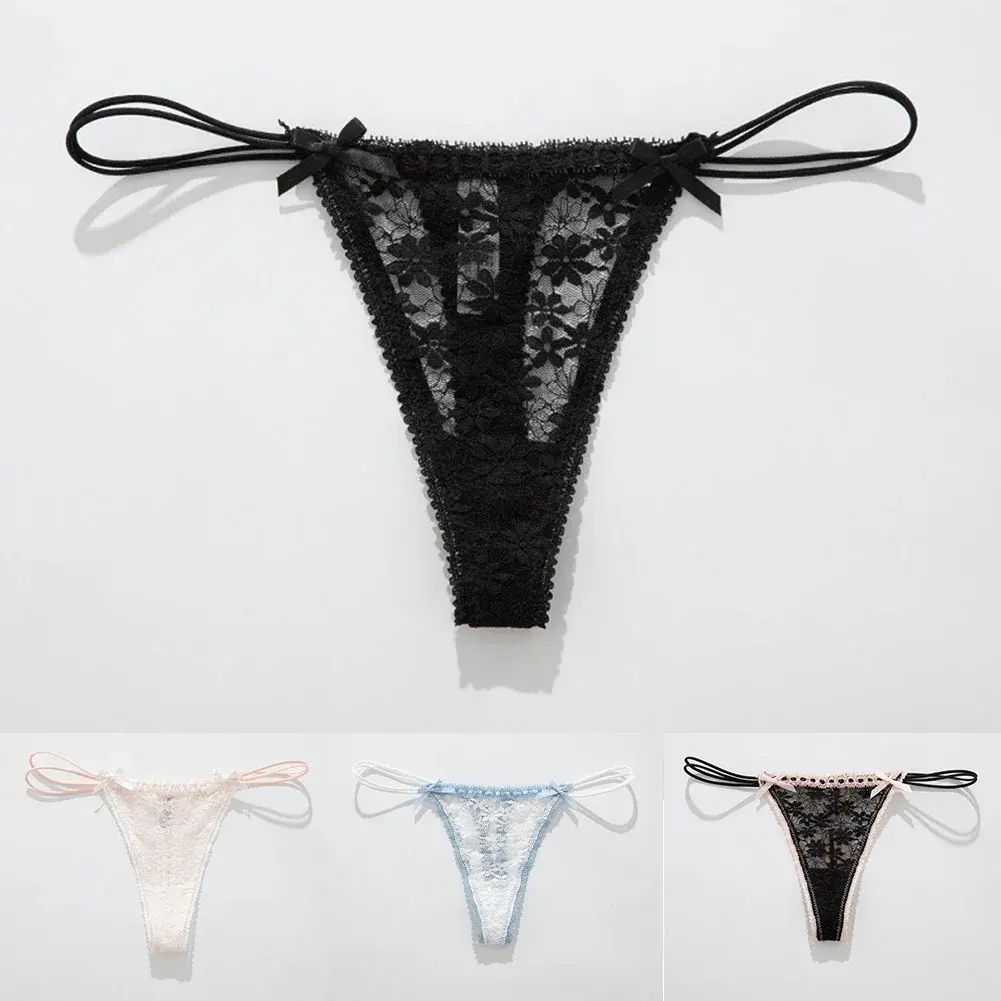 Fashion Sexy Lace Bow Panties Low Waist Panties Daily Wear Home Wear Thong All Seasons Breathable Casual Medium Elasticity
