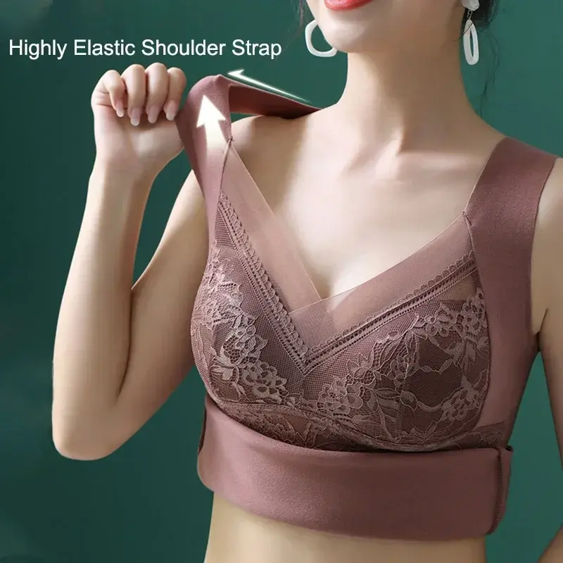 New Women Vest with Chest Pads Lace Camisole V-neck Bra with Chest Pad Slim Traceless Vest Women's Warm for Wear for Ladies