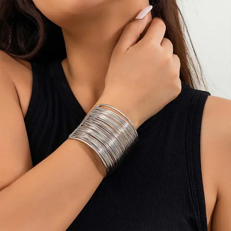 Adjustable Vintage Hyperbolic Layered Wide Wire Bracelet Cuff Bangle for Women Exaggerated Metal Wrist Wrap Bangle Jewelry Gift