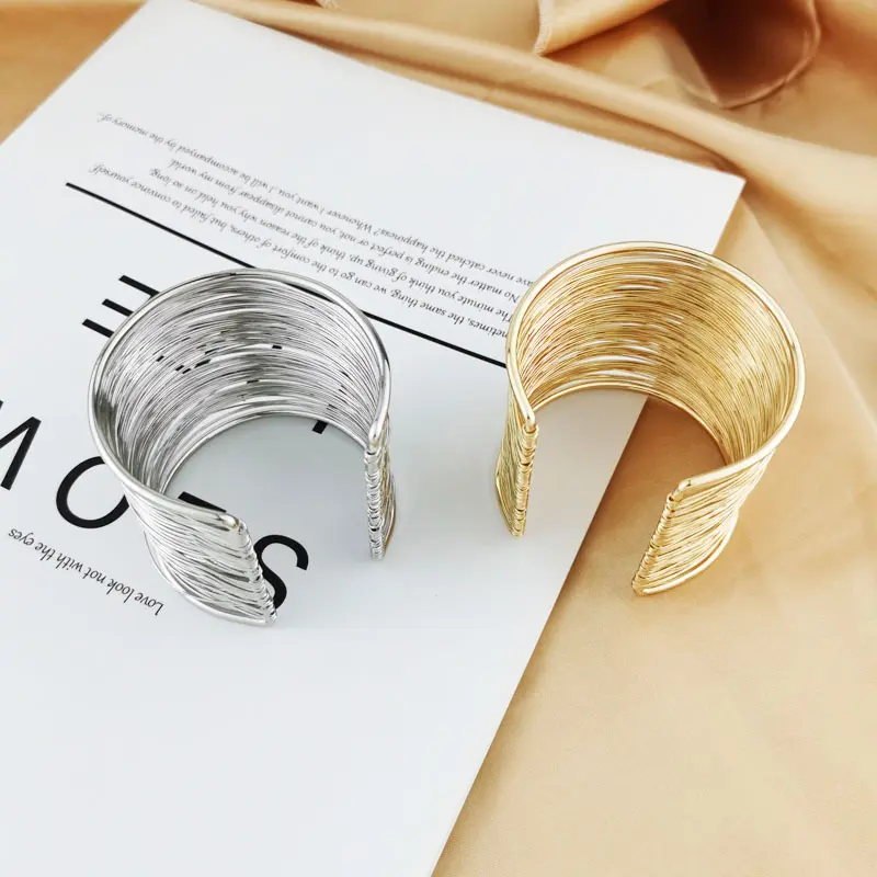 Adjustable Vintage Hyperbolic Layered Wide Wire Bracelet Cuff Bangle for Women Exaggerated Metal Wrist Wrap Bangle Jewelry Gift