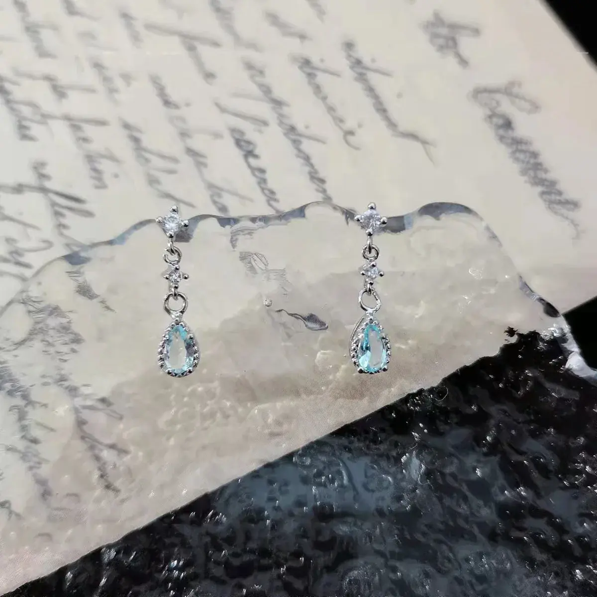 Fashion Ins Silver Needle Blue Rhinestone Zircon Earring Women Girl Wedding Jewelry Wholesale Simple Water Droplet Stud Earrings