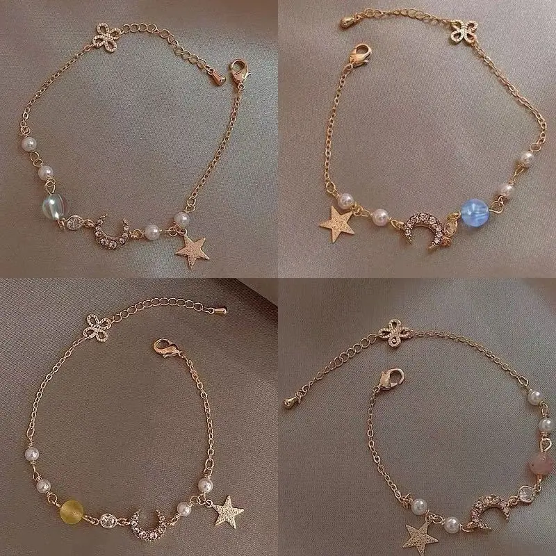New Romantic Moon Bracelet for Women Ladies Elegant Exquisite Moon Star Heart Link Chain Bracelets Christmas Charm Jewelry