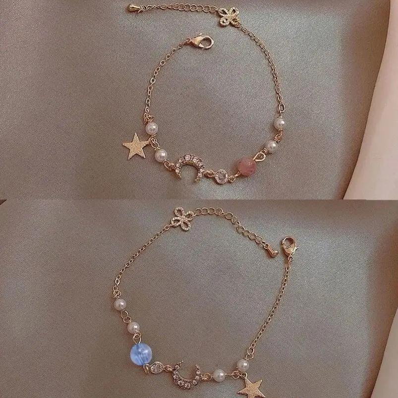 New Romantic Moon Bracelet for Women Ladies Elegant Exquisite Moon Star Heart Link Chain Bracelets Christmas Charm Jewelry