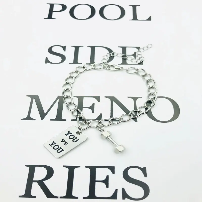 YOU and ME Square Pendant Stainless Steel Dumbbell Bracelet Fashion Hip Hop Punk Party Men's Jewelry Gift Couple Bracelet