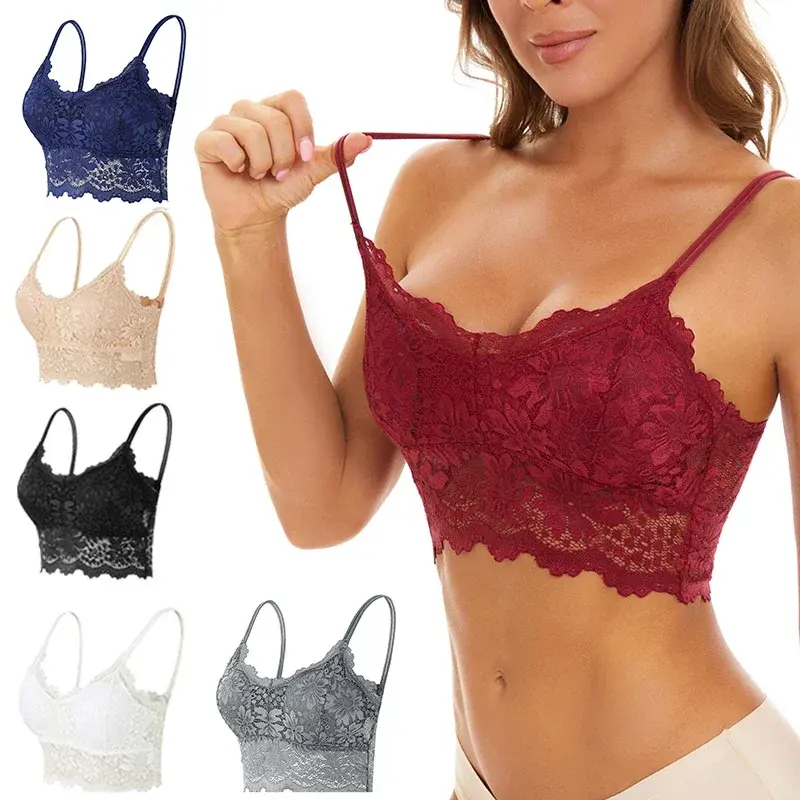 New Fashion Lace Bras Top Comfortable Bralette Flower Sexy Women Underwear Vest Female Hollow Out Wireless Lingerie Seamless Bra