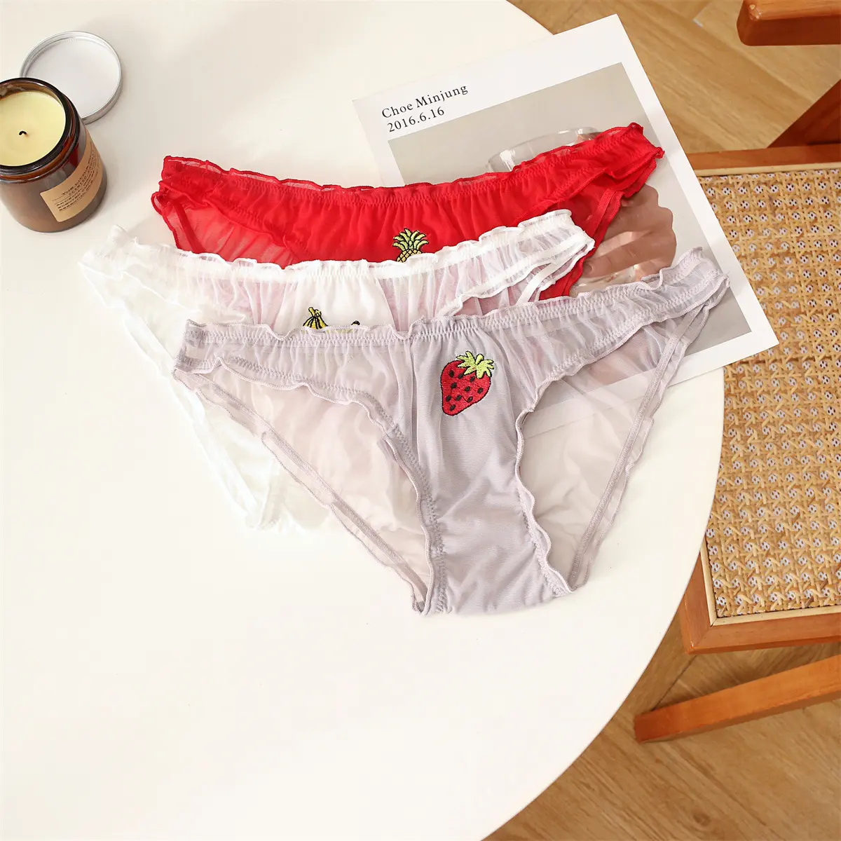 New Fruit Embroidery Translucent Briefs Women Low Waist Panties Sexy Underwear Lady Briefs Lingere Panty Underware Womens Briefs