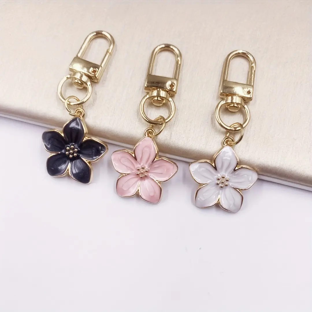 Fashion Lovely Sakura Flower Keychain Charm Enamel Simple Cute Girl Pear Blossom Pendant Women Bag Charms Key Chains Accessories