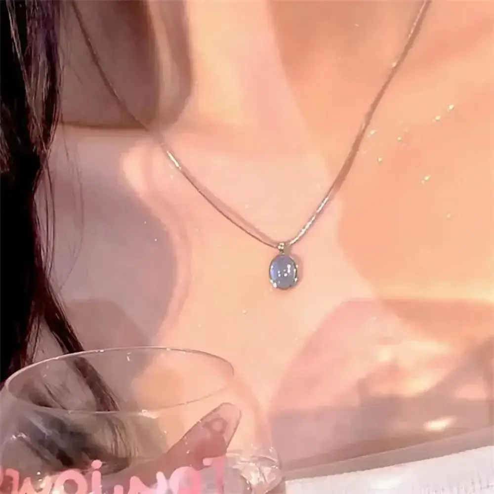 New Silver Color Oval Aquamarine Pendant Necklaces for Women Luxury Snake Chains Choker Fashion Jewelry Accessories