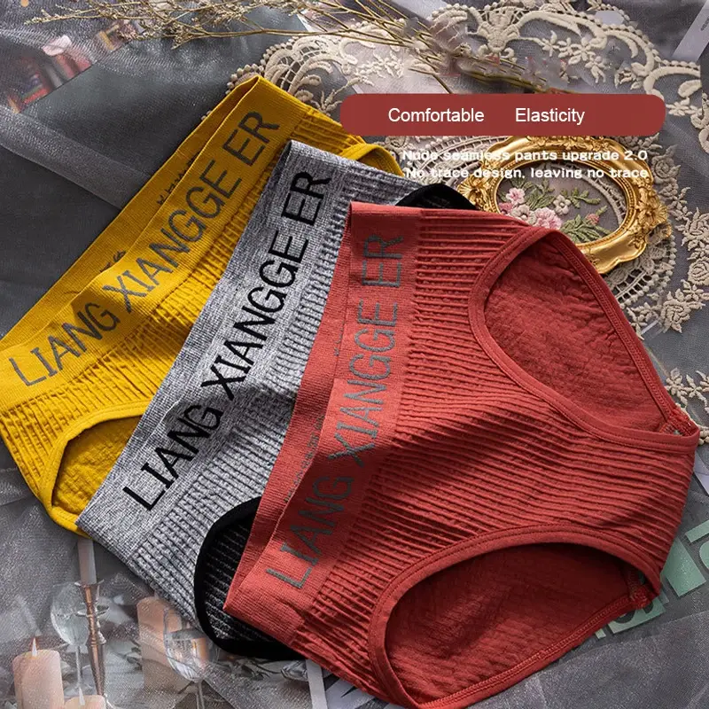 Fashion Women's Panties Striped Ladies Underwear Lingerie Letter Panties Mid-waist Underpants Female Elasticity Thread Briefs