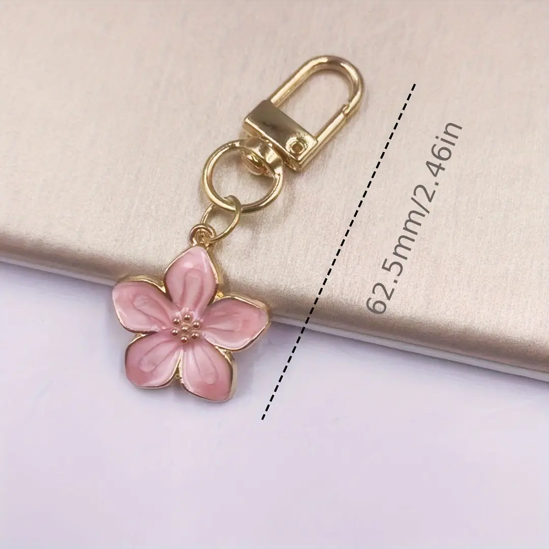 Fashion Lovely Sakura Flower Keychain Charm Enamel Simple Cute Girl Pear Blossom Pendant Women Bag Charms Key Chains Accessories