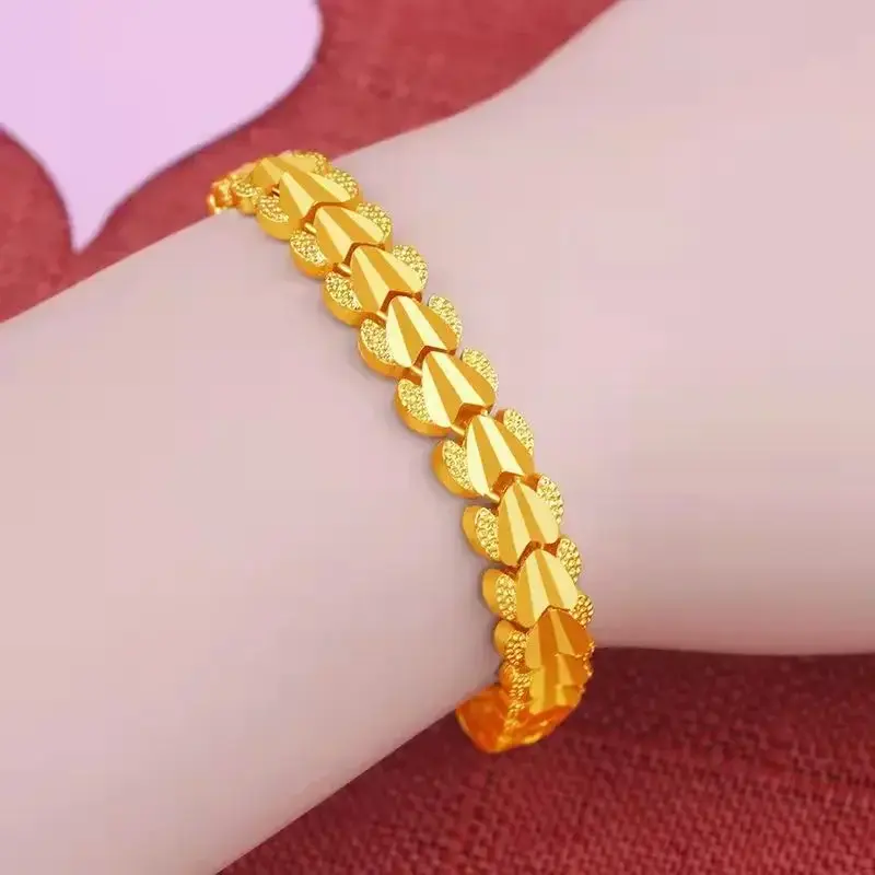New Plated 24K Gold Bracelet Female Pure Gold Plated Golden Love Lucky Bead Doppel Herz Phoenix Tail Butterfly Bangle Jewelry