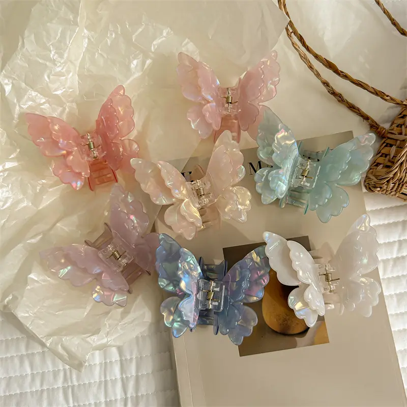 Fashion Colorful Fairy Butterfly Hair Claw Acetate Princess Butterfly Crab Hair Clips Women Girls Hairpin Hair Accessories Gift