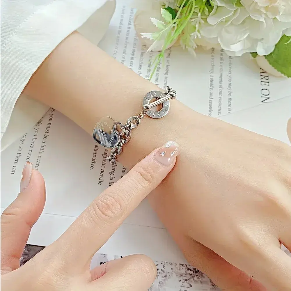High Quality Titanium Steel Love Heart Bracelets Party Gift Fashion Joyas De Chain Charm Bracelets Jewelry Wholesale for Women