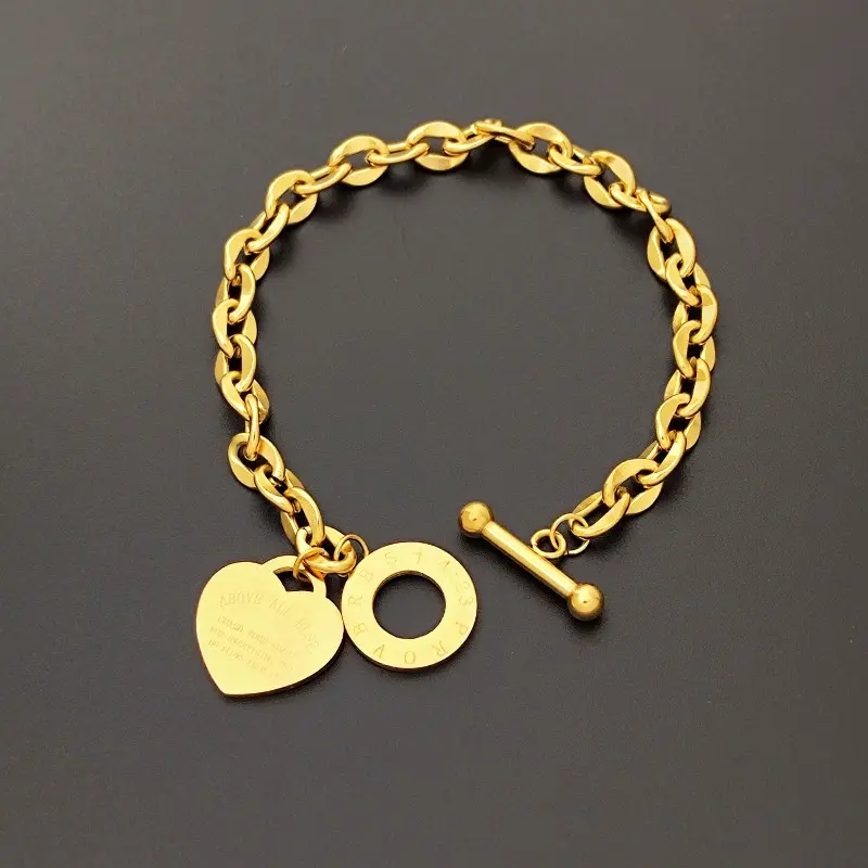 High Quality Titanium Steel Love Heart Bracelets Party Gift Fashion Joyas De Chain Charm Bracelets Jewelry Wholesale for Women