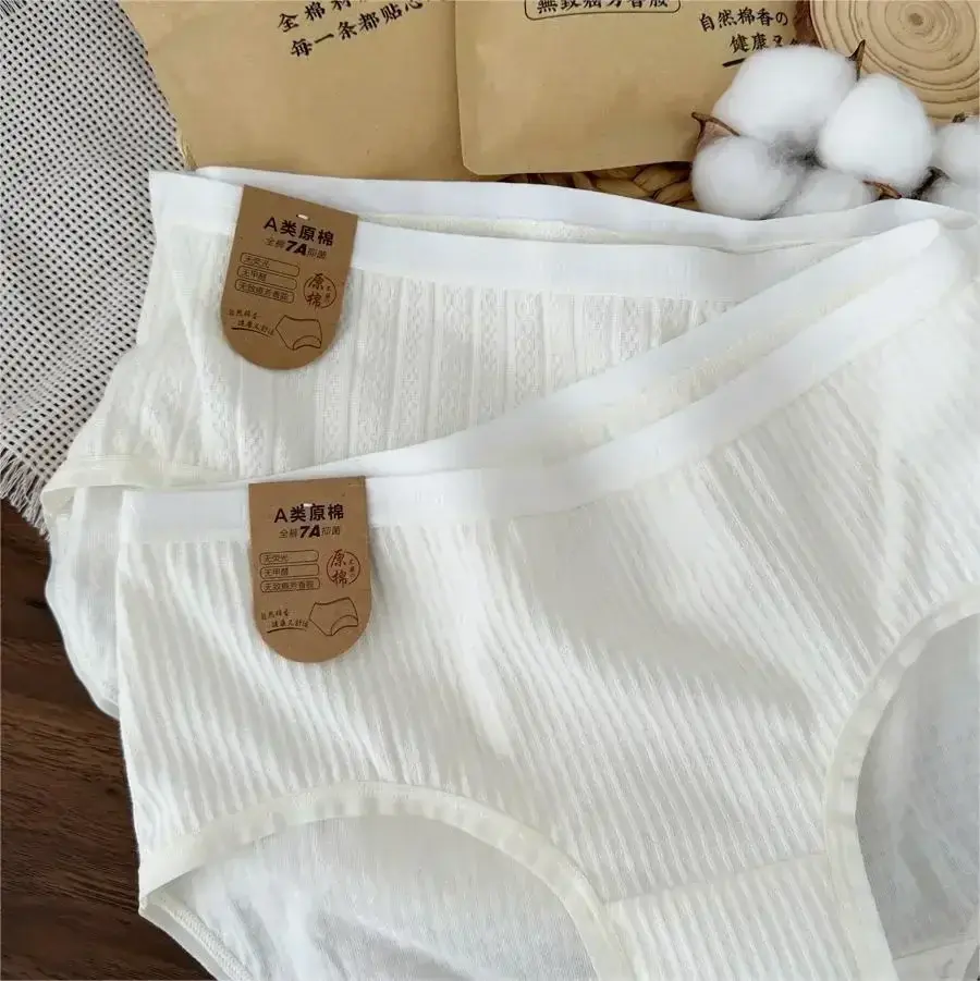 New Plus Size Simple White Seamless Panties Women Mid-rise Modal 7A Antibacterial Baby Pure Cotton Crotch Soft Underpants