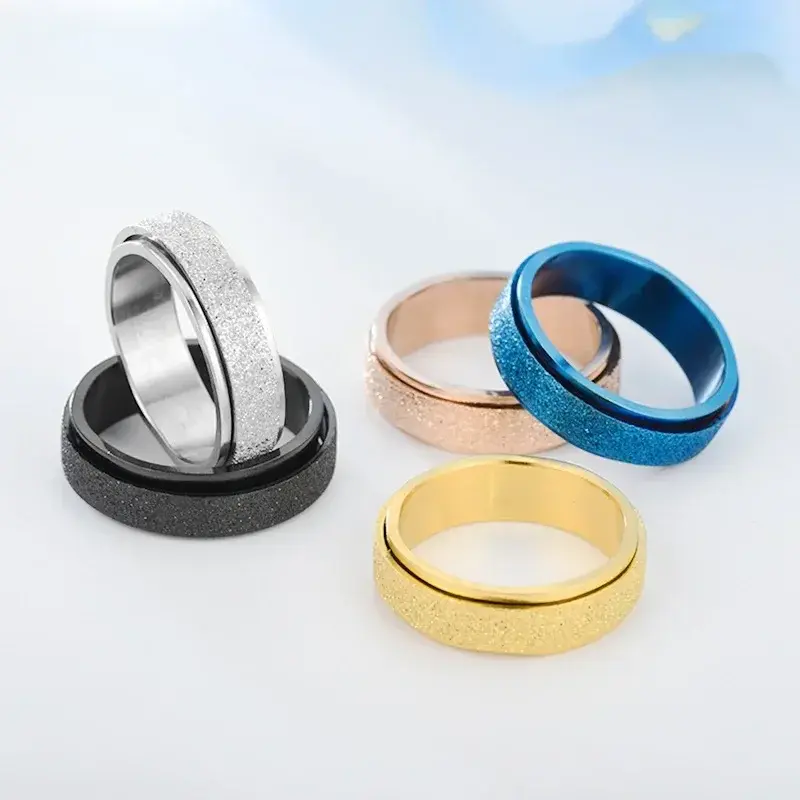New 6mm Anxiety Fidget Spinner Rings for Men Smooth Stainless Steel Spinning Rotating Ring for Women Anti Stress Jewelry Gift
