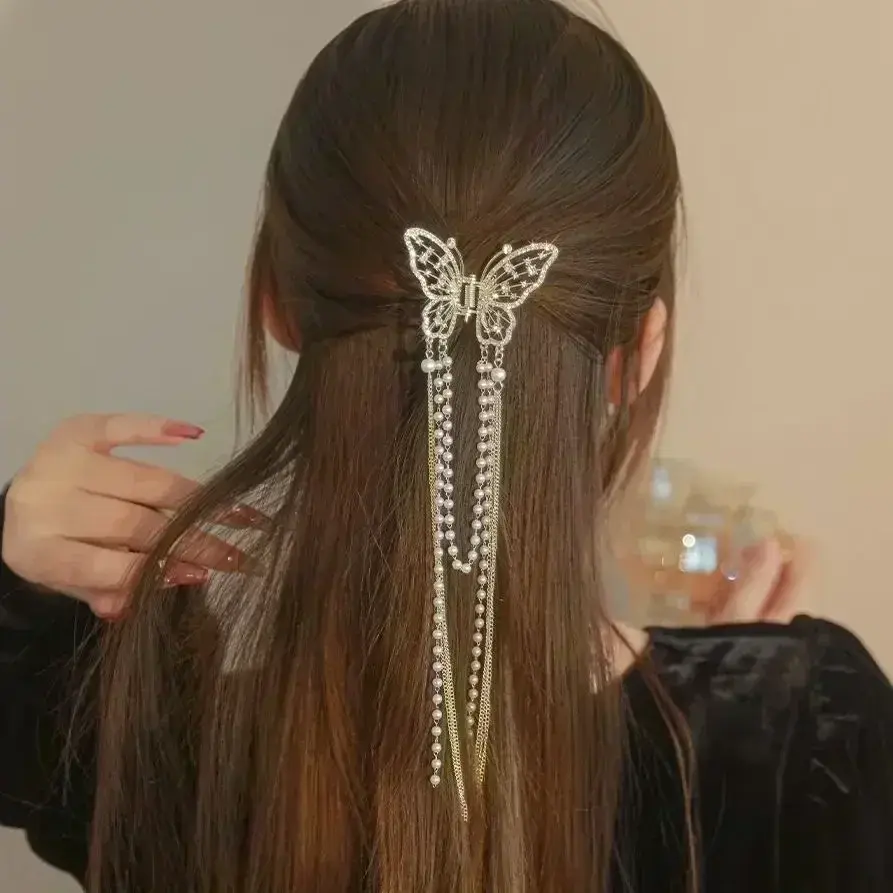Fashion Shark Crab Clips Girls Hairpin Hair  Women Crystal Simple Hair Clip Butterfly Pearl Tassel Metal Hair Claw Accessories