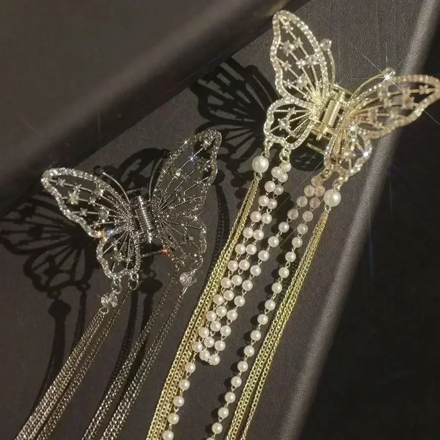 Fashion Shark Crab Clips Girls Hairpin Hair  Women Crystal Simple Hair Clip Butterfly Pearl Tassel Metal Hair Claw Accessories