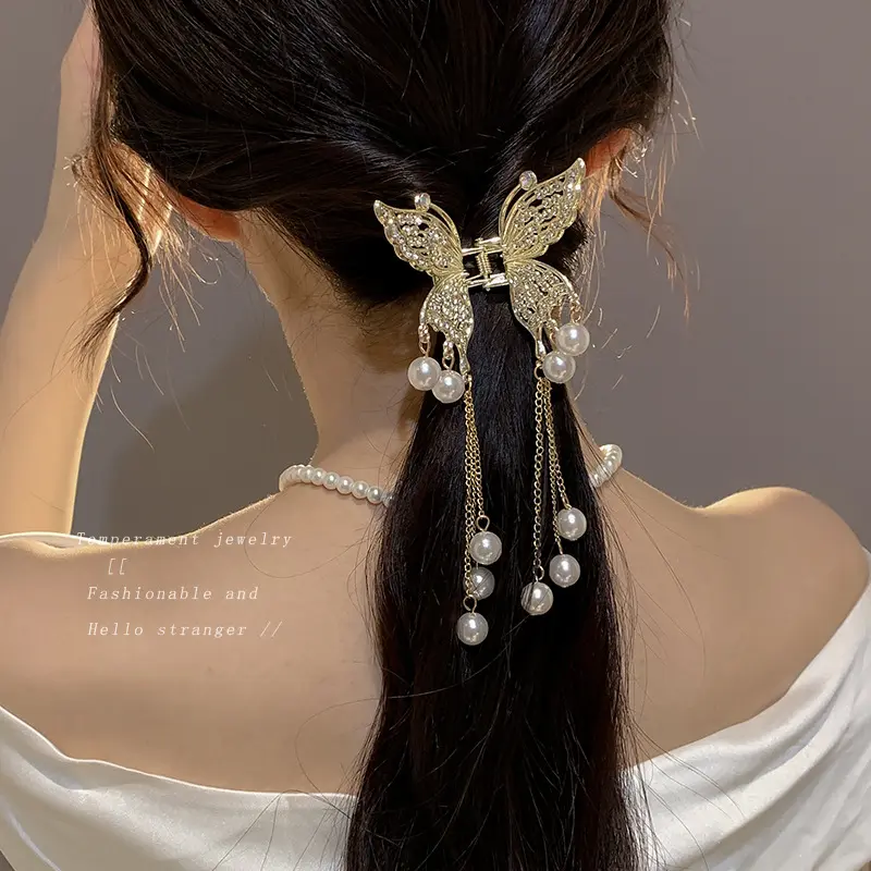 Fashion Shark Crab Clips Girls Hairpin Hair  Women Crystal Simple Hair Clip Butterfly Pearl Tassel Metal Hair Claw Accessories