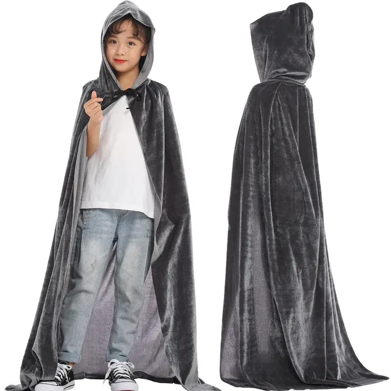 New Fashion Halloween Adult Kids Witch Cloak Cape Hooded Cosplay Costume Death Cloak Carnival Party Halloween Long Cape 8 Colors