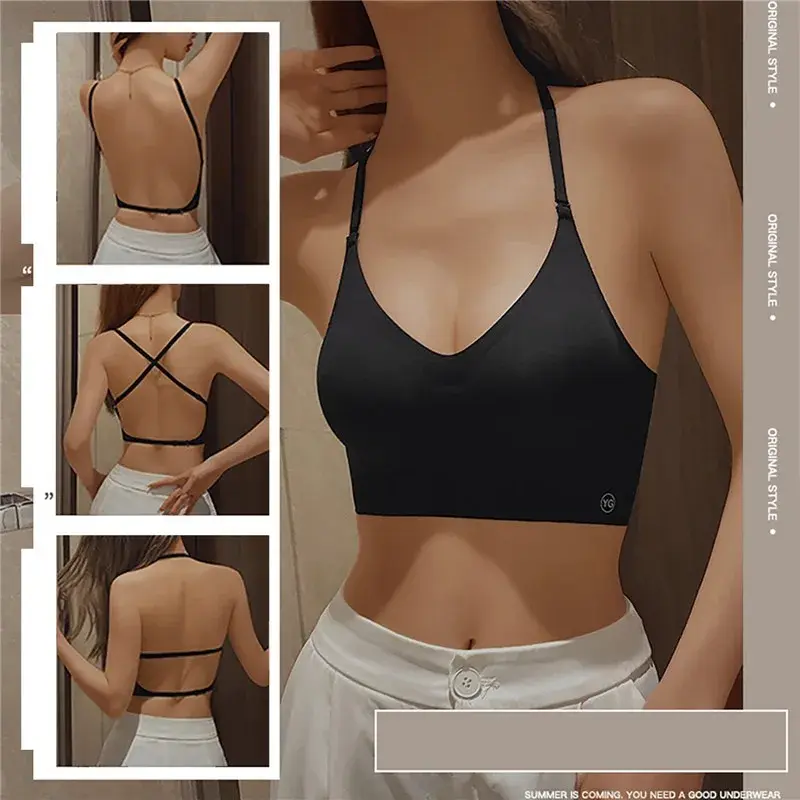 Fashion Sexy U-shaped Back Lingerie Female Inner Wear Summer Breathable Without Trace Backless Triangle Cup Polymerization Bras