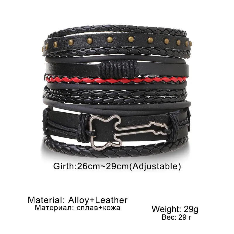 High Quality Fashion Retro Bracelet Multilayer Men Hand Bracelets Woven Skull Hand Jewelry Adjustable Leather Set Man Bracelet