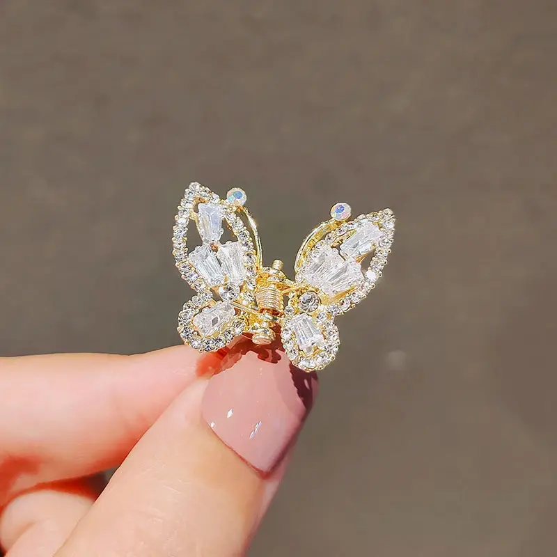 New Summer Small Rhinestone Butterfly Hair Claws Hairpin Cute Pearl Grabs Metal Hair Clip for Women Sweet Accessories