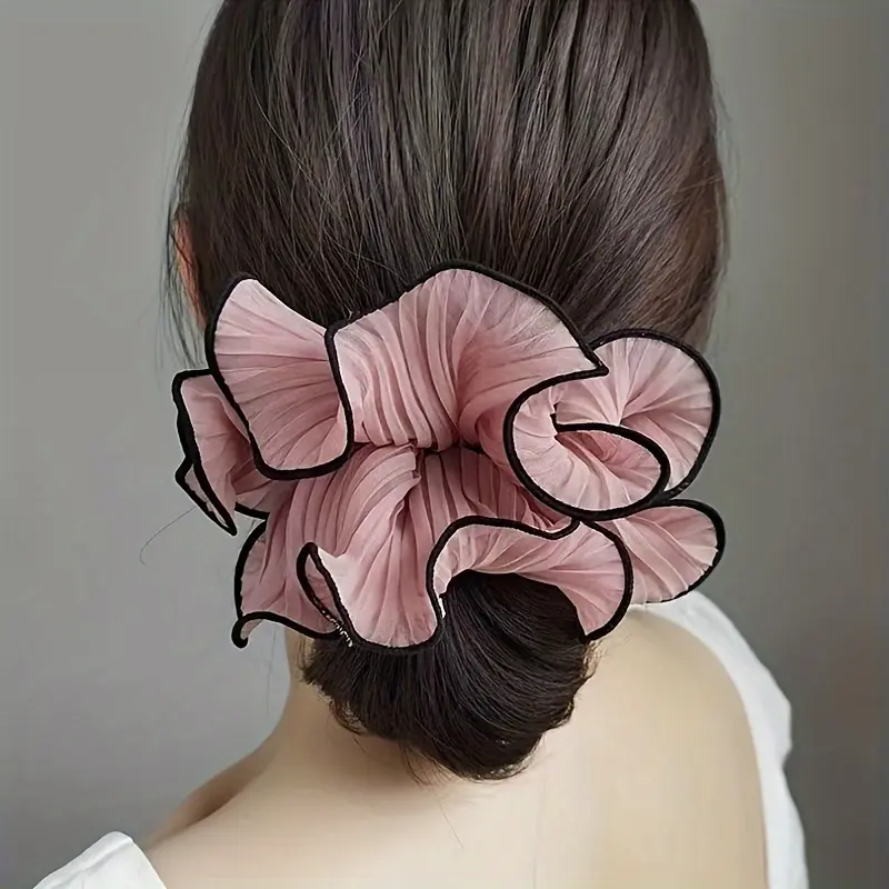 Fashion Hair Ties Retro Folded Chiffon Oversize Scrunchies Korean Women Sweet Temperament Exaggerated Hair Band Hair Accessorie