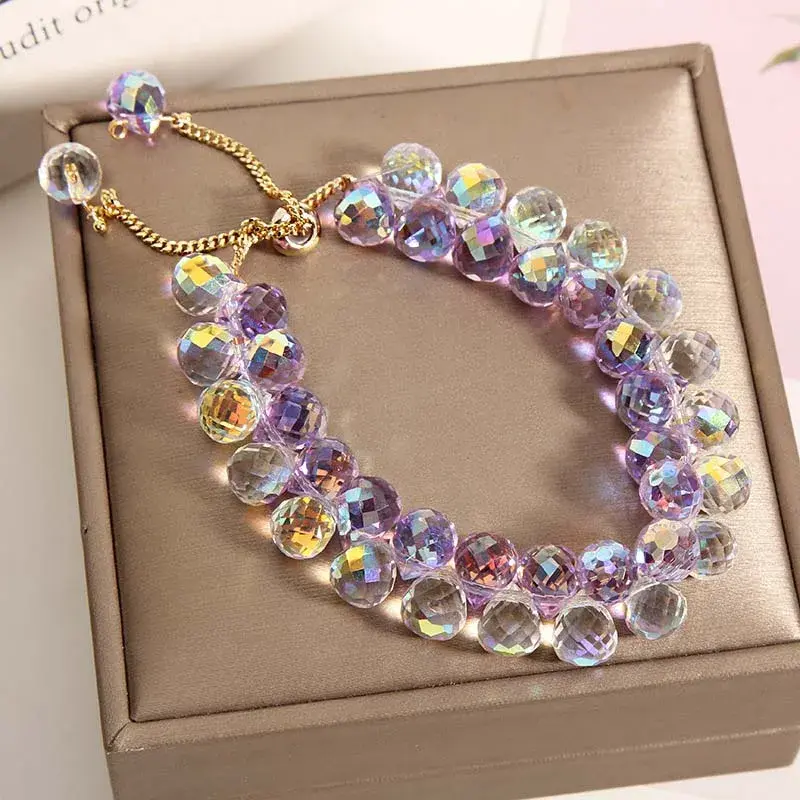 Fashion Brilliant Purple Crystal Bracelet for Women Girls Children Exquisite Zircon Handmade Beads Charm Bracelets Jewelry Gift